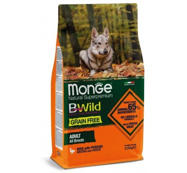 Monge Dog BWild GRAIN FREE беззерновой корм из мяса утки с картофелем для взрослых собак всех пород